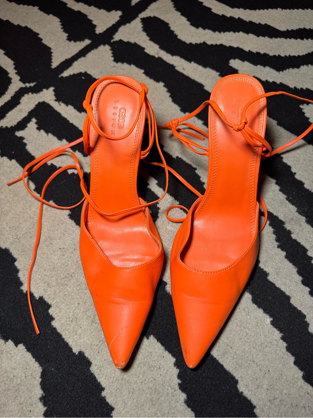ASOS DESIGN Prize tie leg high heeled shoes in orange - Picture 3 of 5